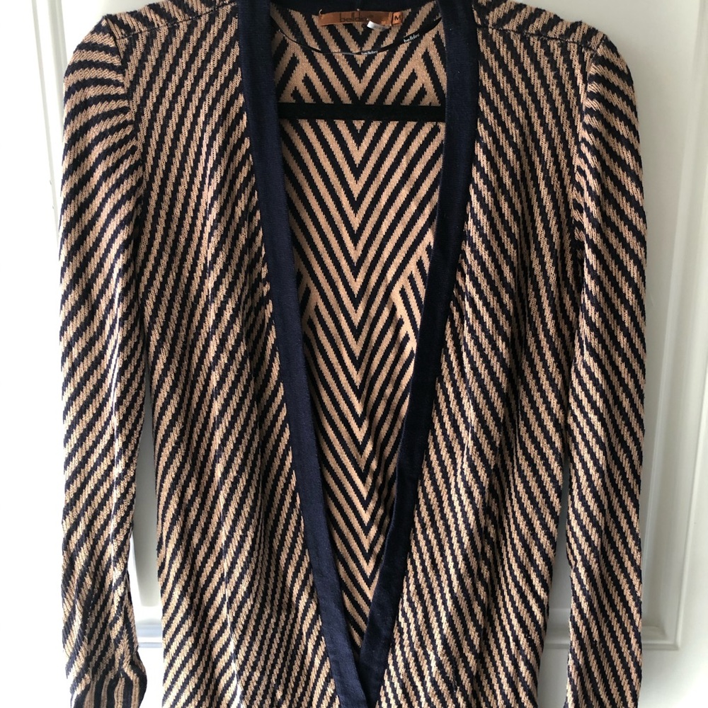 Tan & Blue open front cardigan